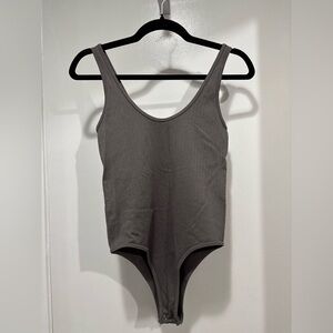 flirtitude Gray Ribbed Tank One-Piece Bodysuit